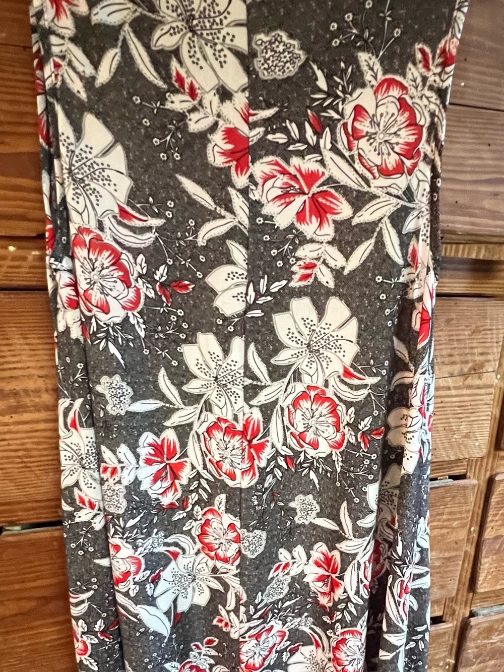 Floral Print Gray and Red Midi Dress